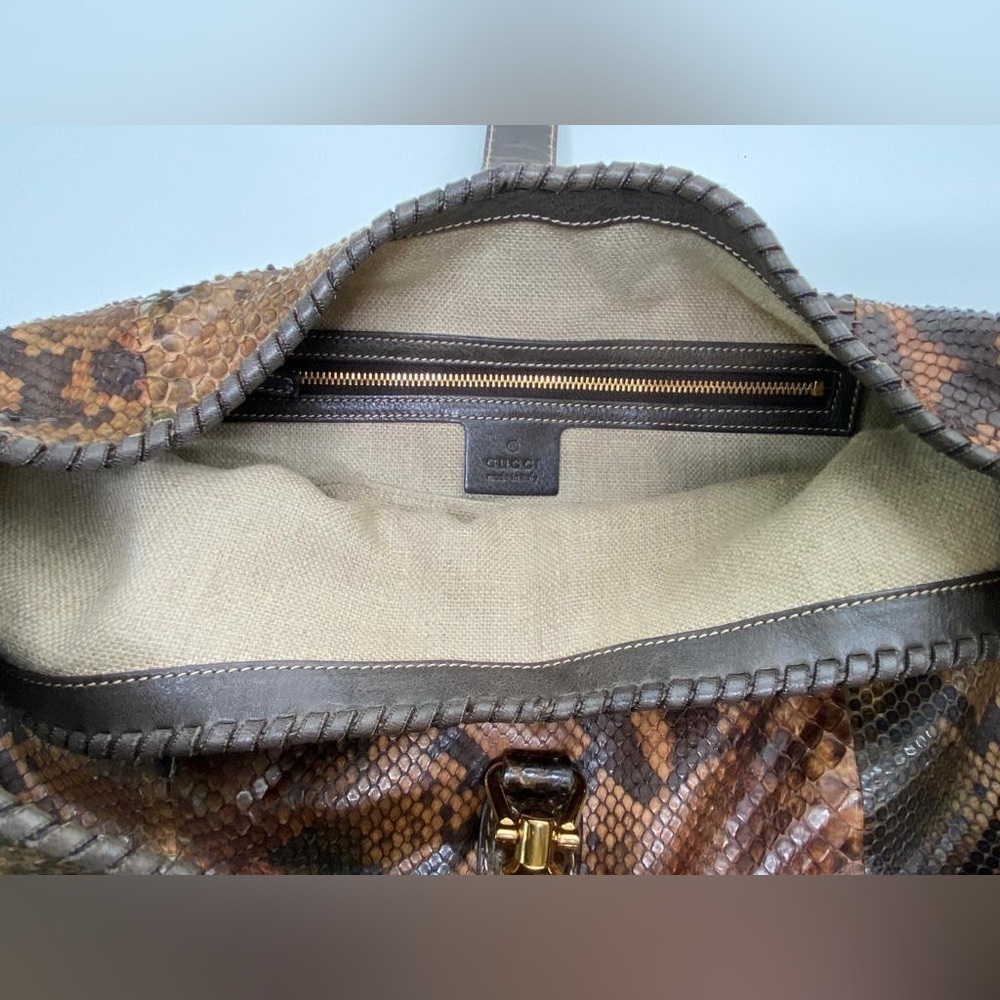 Gucci Brown & Black Python-Effect Hobo Shoulder Bag with Tassel Accent - Picture 10 of 10